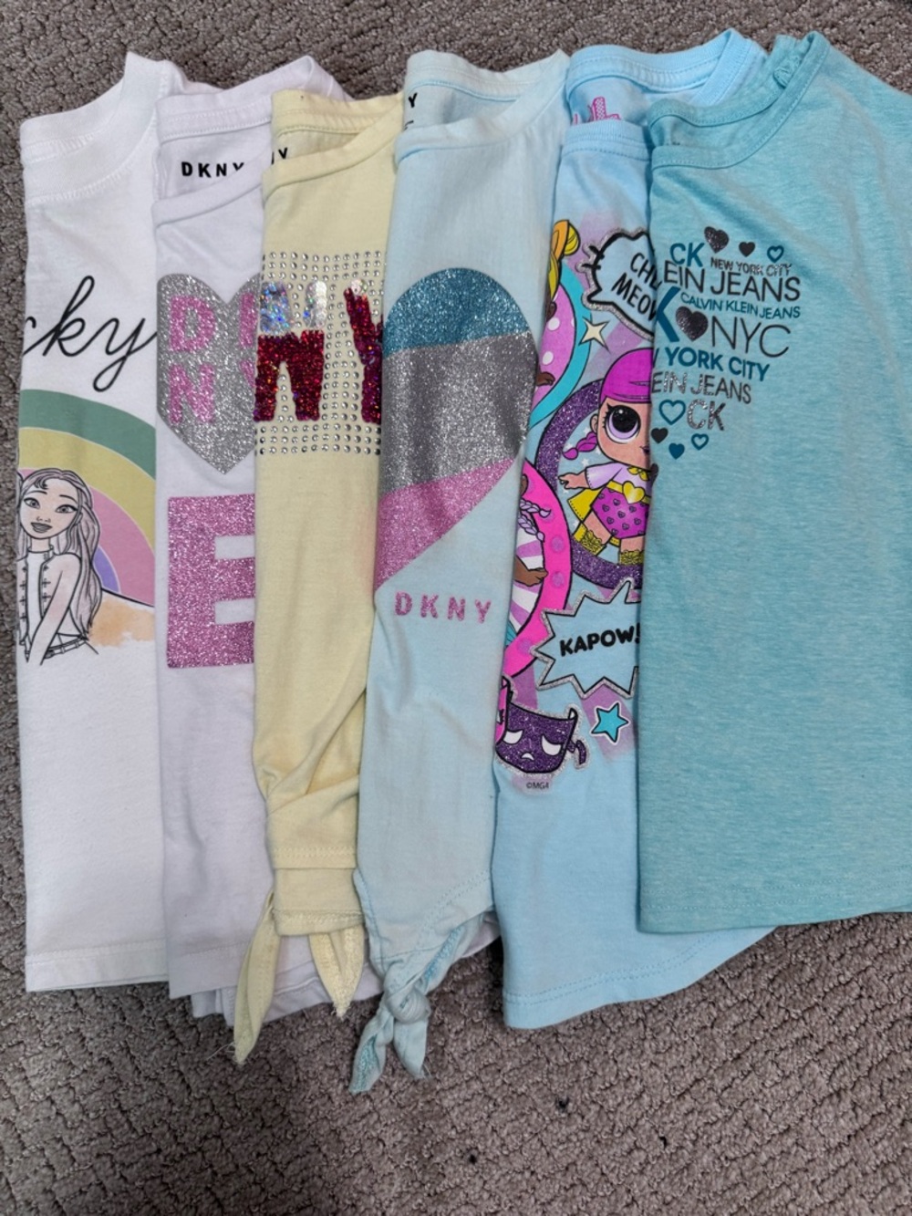 6pc Bundle Girls Graphic Tee Size 6-6X DKNY Calvin Klein Lucky LOL Surprise